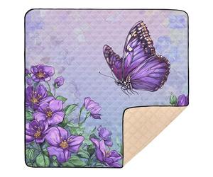 Purple Flowers Floral Butterflies Spring Cute Foldable Baby Gym & Activity Mat for Floor 1-Piecing Playroom Activity Mat for Babies Infants Toddlers, 50'' x 50''
