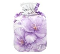 Purple Flowers Floral Butterflies Spring hot Bottle Water Bag with Soft Cover, 2L hot compresses for The Body for Menstrual Cramps, Tummy Warmer, Bolsa de agua Caliente para el Dolor