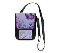 Purple Flowers Floral Butterflies Spring Travel Wallet Passport Holder Passport Wallet Slim Lightweight Crossbody Bag with Adjustable Strap