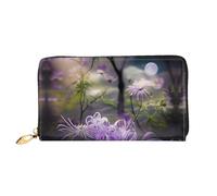 Purple Flowers In Bloom Pattern, Women'S Wallet, Long Clutch Wallet, Credit Card Holder Wallet, Travel Coin Purse, Black, One Size
