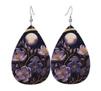 Purple Flowers In The Moonlight Leather Earrings, Women'S Accessories, Suitable For Everyday Wear, Commuting And Travel.