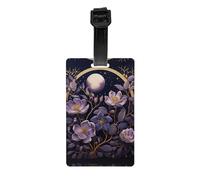 Purple Flowers in The Moonlight Printed Luggage Tags Anti-Lost Luggage Labels Suitable for Suitcases Backpacks and Sports Bags