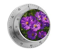 Purple Flowers Kitchen Timers for Cooking Stainless Steel Egg Timer Magnetic Countdown Clock 60 Minute Mechanical Wind Up for Classroom Gym Study Teacher