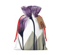 (Purple Flowers Lavender) Christmas Burlap Gift Bags, Eco-Friendly Polyester Drawstring Pouches For Holiday, Birthday & Party Gift Packaging S