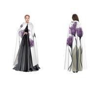 (Purple Flowers Lavender) Unisex Hooded Cloak Cape Robe Cosplay Halloween Christmas Fancy Dress Costumes For Adults