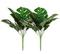 Purple Flowers Mix Silk Flowers Artificial Monstera Deliciosa 2 Bundles Shrubs Tropical Leaves Greenery Leaf For Luau Party (Green-1, One Size)
