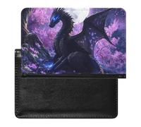 Purple Flowers Moon Dragon Passport Covers with Card Slots Slim Vaccine Card Organizer Holder PU Leather Travel Wallet