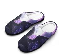 Purple Flowers Moon Dragon Women's Slippers Cotton Warm House Shoes with Rubber Anti-Slip Sole Slip On for Home Outdoor 9-10（40-41）