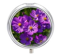 Purple Flowers Pill Box Waterproof Portable Medicine Pill Case Moisture Proof Metal Travel Pill Box with 3 Compartment Medicine Case
