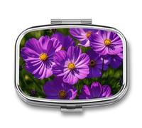 Purple Flowers Pill Case with 2 Compartment, Pill Organizer Portable Square Pill Box,Vitamin Pill Organizer for Pocket Purse and Travel