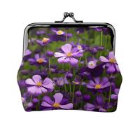 Purple Flowers Print Charm and Versatile Coin Purse Exquisite Waterproof Kiss Lock Wallet for Keys Cards