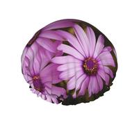 Purple Flowers Print Shower Cap for Women Men, Reusable Double-Layer Fabric Bathing Cap Girls Hair Caps