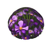 Purple Flowers Print Shower Cap, Shower Cap for Women Reusable, Waterproof Bath Cap,Quick Drying Bath Hair Cap