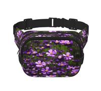Purple Flowers print Womens Fanny Pack Everyday Hip Pouch Waist Bag for Travel Outdoor Running Hunting for Adult, Black, One Size