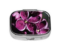 Purple Flowers Printed,Meta Pill Box 2 Compartment Medicine Case,Portable Organizer