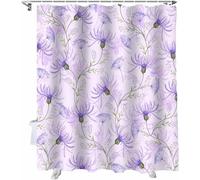 Purple Flowers Shower Curtain Rural Field Shower Curtains for Bathroom Mould Resistant Fabric 3D Bathtub Curtain Waterproof Polyester Washable 180x180 cm (71 x 71 Inch) with 12 Hooks c.2155