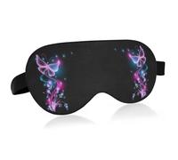 Purple Flowers Stars and Transparent Butterfly on Black Dark Adjustable Sleep Mask Lightweight Blindfold with Fashion Patterns Elastic Hidden Strap Relaxing Light Block 9.45 x 3.9 inch
