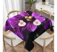 Purple Flowers Tablecloth Square 100x100 cm - 3D Printed Spring Pattern Table Cover and Table Cloth - Wipe Clean Waterproof Polyester Fabric for Garden, Kitchen, Party, Picnic 4159v
