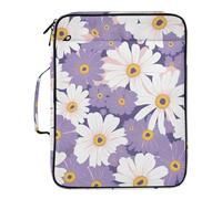 Purple Flowers White Daisy Folder Organizer with Pockets Multi-Pocket 1.5-Inch 3-Ringing Binder with Extra Pockets with Zipper Closure for Paperwork