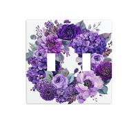 Purple Flowers Wreath Hydrangeas Peony Rose Double Gang Toggle Light Cover Wall Plate Switch Decor Standard Size - 11.4x11.4cm