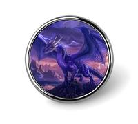 Purple Flying Dragon Round Brooch Pin Badge Lapel Tie Pin for Women Men Office Worker Teacher Decor