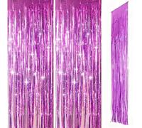 Purple Foil Door Curtain Decorations, 2pcs 3.2ft x 8.3ft Tinsel Curtains Fringe Backdrop, Purple Streamers Door Hanging Decoration for Birthday Wedding Bridal Shower Bachelorette Party.