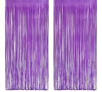 Purple Foil Fringe Party Backdrop - GREATRIL Party Streamers for Mermaid/Butterfly/Halloween/Galaxy/Star Birthday Party Decoration - 3.2ft X 8.2ft - 2 Packs