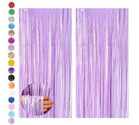Purple Foil Fringe Tinsel Backdrop,2pcs 3.2 x 6.5ft Macaron Purple Foil Curtain Decor,Metallic Tinsel Foil Fringe Curtain for Mermaid Birthday Baby Shower Mama Mia Bachelorette Party Background