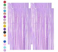 Purple Foil Fringe Tinsel Backdrop,4pcs 3.2 x 6.5ft Macaron Purple Foil Curtain Decor,Metallic Tinsel Foil Fringe Curtain for Mermaid Birthday Baby Shower Mama Mia Bachelorette Party Background