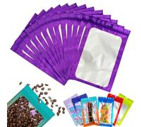 Purple Foil Ziplock Large Smell Proof Mylar Holographic Packaging Resealable Storage Pouches Grip Seal Clear Plastic Bags, 10pcs 26x38cm for Food, Jewelry, Electronics
