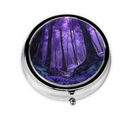 Purple Forest Print Personalised Portable Pillbox with,Mini Pillbox Compact and Convenient Pill Organiser for Storing and Organising Pills