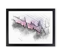 Purple Forest Sketch Modern Art Framed Print | A4 Black Framed Wall Art | Ready to Hang | Modern Landscape Picture | Living Room Bedroom Lounge Office