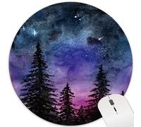 Purple Forest Tree Mountain Round Mouse Pad Cute Nature Vintage Space Starry Night Circle Mousepad Desk Mat Aesthetic Women Office Small Computer Laptop Wireless Travel Decor Gaming Washable