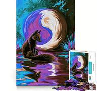 Purple Fox And Yin Yang Moon Jigsaw Puzzles for Adults 1000 Pieces Brain Workout Toy Relaxing Fun Art Assembly (50x75cm)