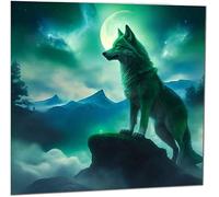 Purple Fox Greeting Card - Wolf Green Moon 145 x 145mm Birthday Card