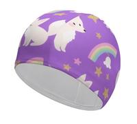 Purple Fox Lily Swim Cap High Elasticity Anti Slip Waterproof Comfortable Swim Hat Bathing Cap for Men Women