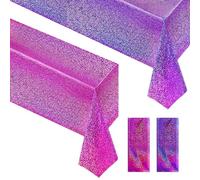 Purple & Fuchsia Red Holographic Tablecloth 40" x 108" Hot Pink Party Decoration Valentine's Day Birthday Party Table Decor Iridescence Plastic Table Cloth for Halloween Bachelorette Supplies