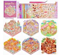 Purple Fun Large 3D Miniature Scene 6 Sets of Stickers,DIY House Sticker with Tweezers Make Your Own Cute Cartoon Sticky Pack for Adults Girls Relief Stress Pass The Time,Party Favors Birthday Gift