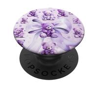 Purple Fun Teddy Bears Holding Supercute Heart Of Love Bow PopSockets Adhesive PopGrip