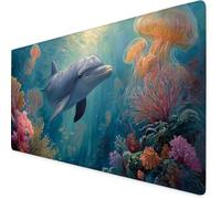 Purple Gaming Mouse Pad Dolphin Large Mouse Mat Comfortable Mousepad with Smooth Cloth Surface, Textured Wear Resistant, Improved Precision and Speed, Mousemat 1000x500x3mm, Desk Accessories K7-540