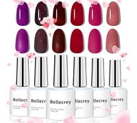 Purple Gel Nail Polish Set, Burgundy Light Pink Gel Nail Polish Bright Rose Red Glitter Nail Gel Polish Soak Off Nail Polish Gel Kit Sweet Love Festival Nail Art