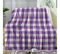 Purple Gingham Blanket Throw, Buffalo Plaid Fleece Blanket for Bed Sofa Couch, Soft Cozy Flannel, 180x200 cm, Decor & Gifts (HA102)