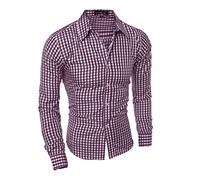 Purple Gingham Check Shirt - Long Sleeve Formal & Casual Business Shirt - Slim Fit, Non-Iron, Skin-Friendly