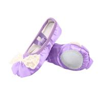Purple Girls’ Classic Satin Ballet Shoes UK Size 11.5 Split-Sole Dance Slippers with Cross Elastic Strap Large Bow Slip-On Flats School Shoes Ballerina Trainers Body Shaped Exercise Footwear