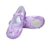 Purple Girls’ Classic Satin Ballet Shoes UK Size 8.5 Split-Sole Dance Slippers with Cross Elastic Strap Large Bow Slip-On Flats School Shoes Ballerina Trainers Body Shaped Exercise Footwear