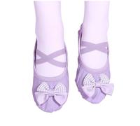 Purple Girls’ Cute Bow Canvas Ballet Shoes UK Size 12 Split-Sole Dance Slippers with Cross Elastic Strap Slip-On Flats School Shoes Ballerina Trainers Body Shaped Exercise Footwear