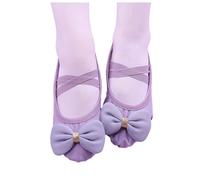 Purple Girls’ Cute Bow Canvas Ballet Shoes UK Size 8.5 Split-Sole Dance Slippers with Cross Elastic Strap Slip-On Flats School Shoes Ballerina Trainers Body Shaped Exercise Footwear