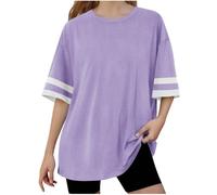 Purple Girls T-Shirt Oversized Crewneck Baseball Tee Short Sleeve Summer Tops Loose Fit Lightweight Tunic Tees Longline Basic Blouse Leisure Fashion Top Children's Comfy Clothing 14-15 Years