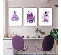 Purple Glam Women Poster Perfume Bottle Wall Art Prints Paris Canvas Painting Girl Picture Nordic Living Room Decor-40x50cmx3-No Frame