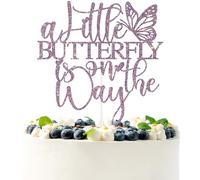 Purple Glitter A Little Butterfly is on the Way Cake Topper, Butterfly Oh Baby/Butterfly Welcome Baby, Spring Butterfly Themed Baby Shower Party Decorations Supplies for Baby Girls